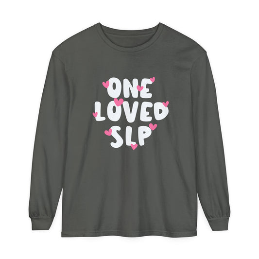 One Loved SLP Hearts Long Sleeve Comfort Colors T-Shirt