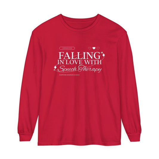 Falling in Love With Speech Therapy Long Sleeve Comfort Colors T-Shirt