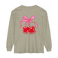 Speech Pathology Bow Cherries Long Sleeve Comfort Colors T-Shirt | Front and Back Print