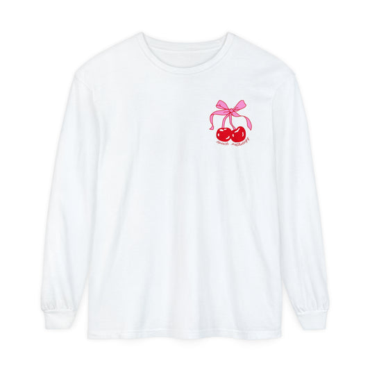 Speech Pathology Bow Cherries Long Sleeve Comfort Colors T-Shirt | Front and Back Print