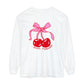 Speech Pathology Bow Cherries Long Sleeve Comfort Colors T-Shirt | Front and Back Print