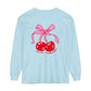 Speech Pathology Bow Cherries Long Sleeve Comfort Colors T-Shirt | Front and Back Print