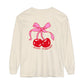 Speech Pathology Bow Cherries Long Sleeve Comfort Colors T-Shirt | Front and Back Print