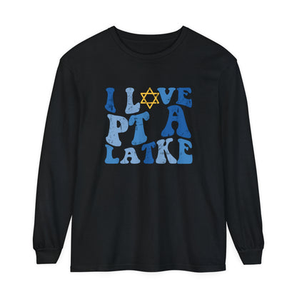 I Love PT a Latke Distressed Long Sleeve Comfort Colors T-Shirt