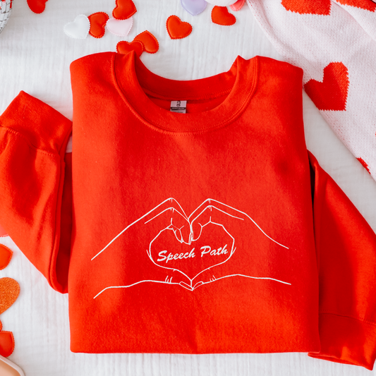 Embroidered Speech Path Heart Hands Sweatshirt