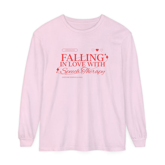 Falling in Love With Speech Therapy Long Sleeve Comfort Colors T-Shirt