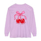 Speech Pathology Bow Cherries Long Sleeve Comfort Colors T-Shirt | Front and Back Print