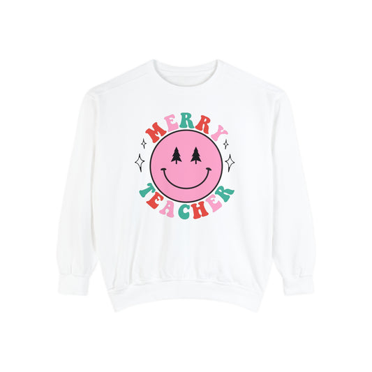 Merry Teacher Smile Comfort Colors Sweatshirt