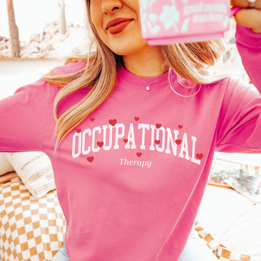 Occupational Therapy Varsity Hearts Long Sleeve Comfort Colors T-Shirt