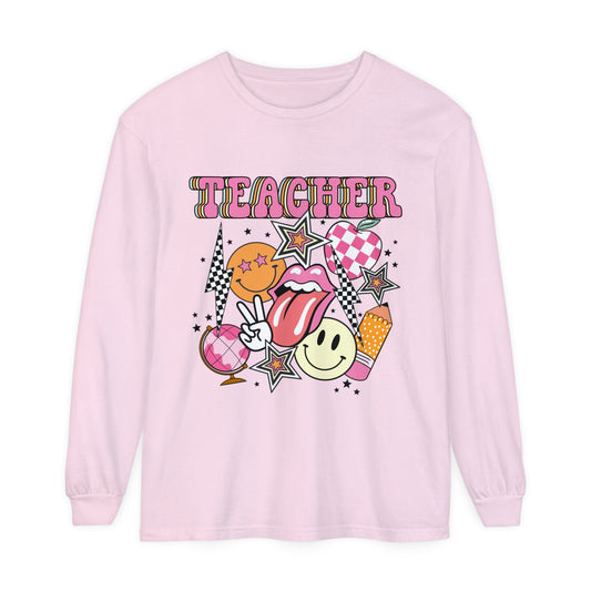 Retro Teacher Long Sleeve Comfort Colors T-shirt