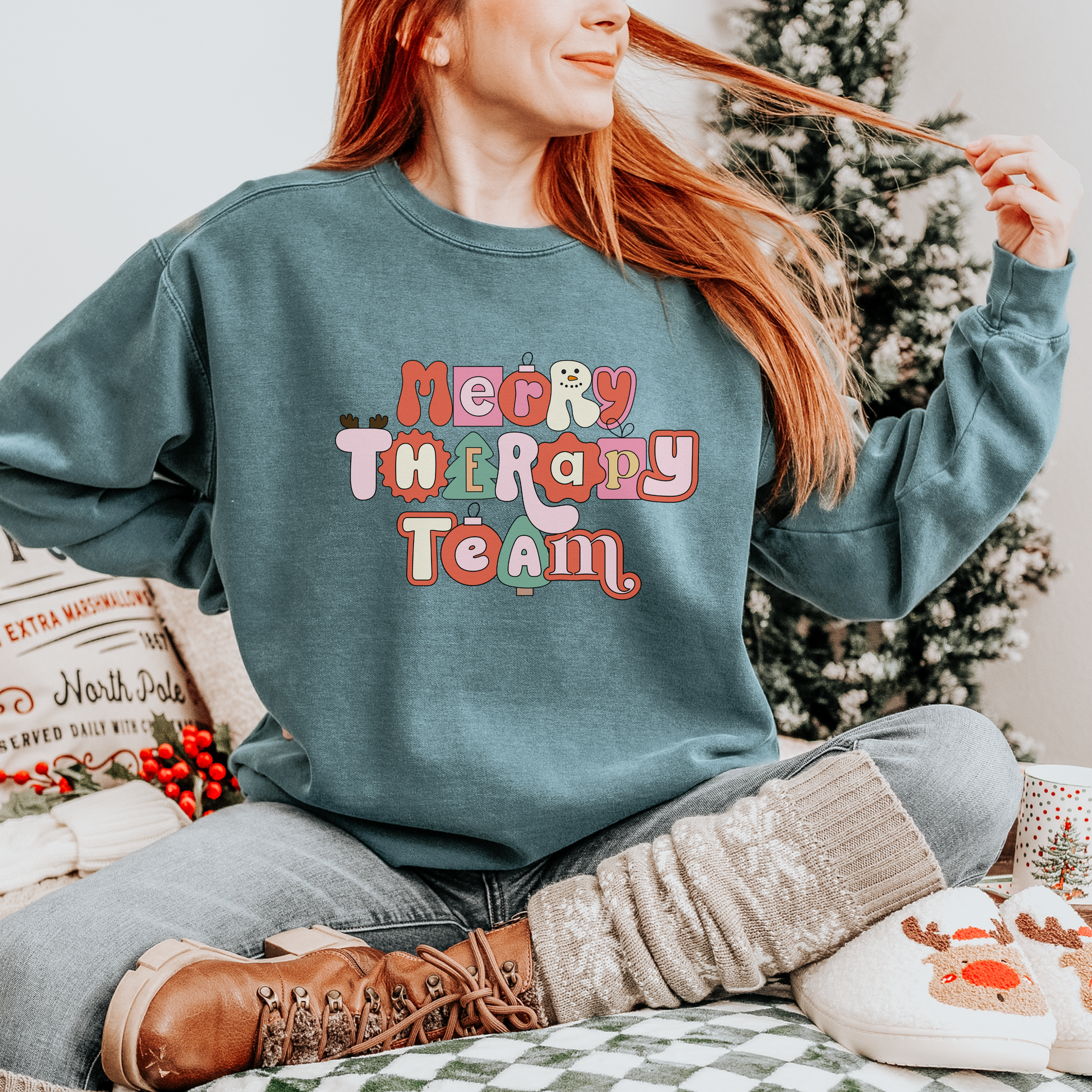 Merry Therapy Team Retro Holiday Comfort Colors Sweatshirt