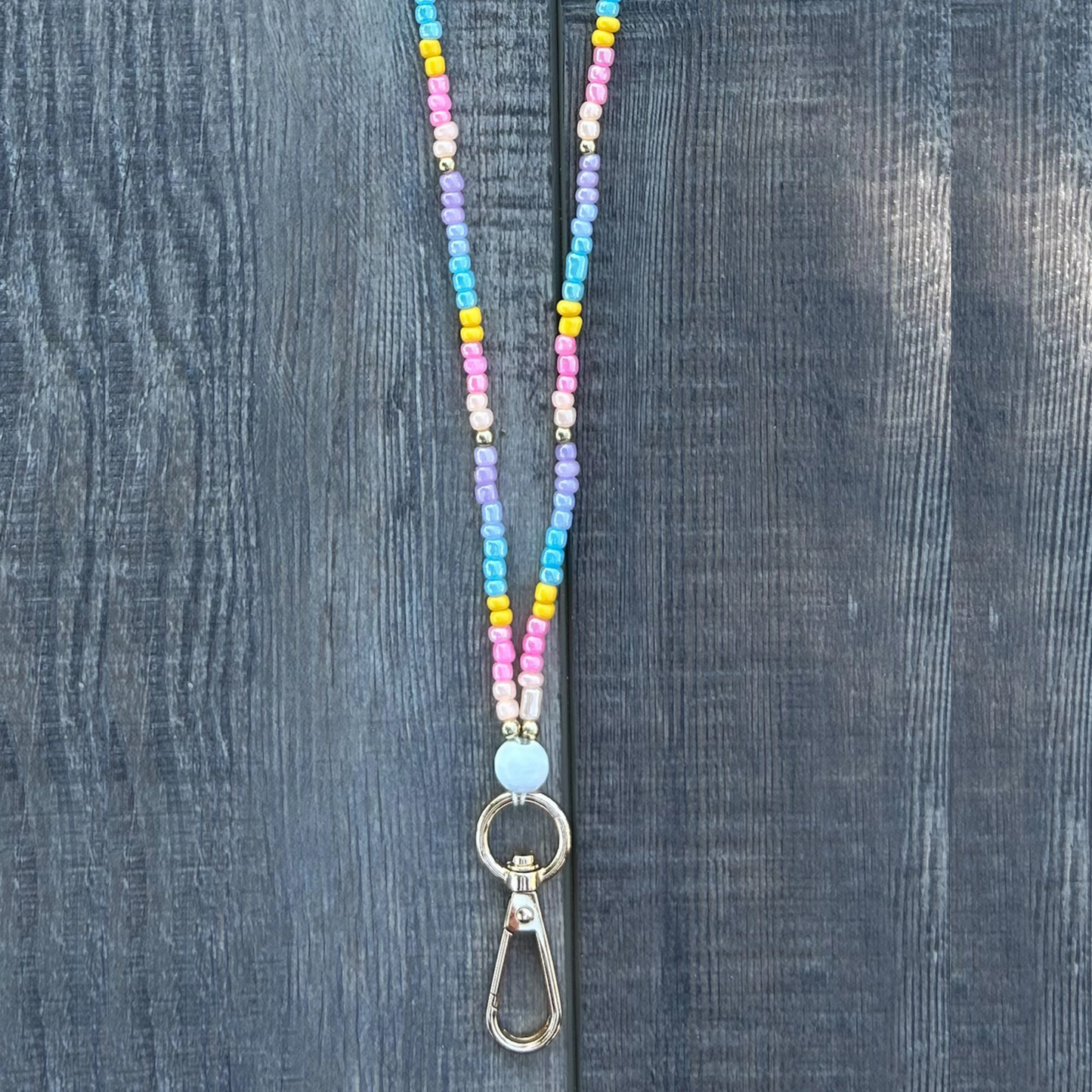 Pastel Rainbow Beaded Breakaway Lanyard