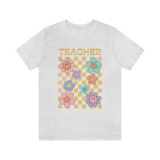 Teacher Distressed Retro Daisy Jersey T-Shirt