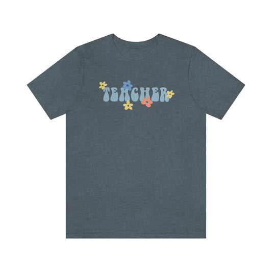 Teacher Retro Flower Jersey T-Shirt