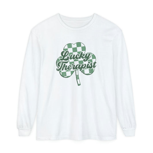 Lucky Therapist Distressed Long Sleeve Comfort Colors T-Shirt