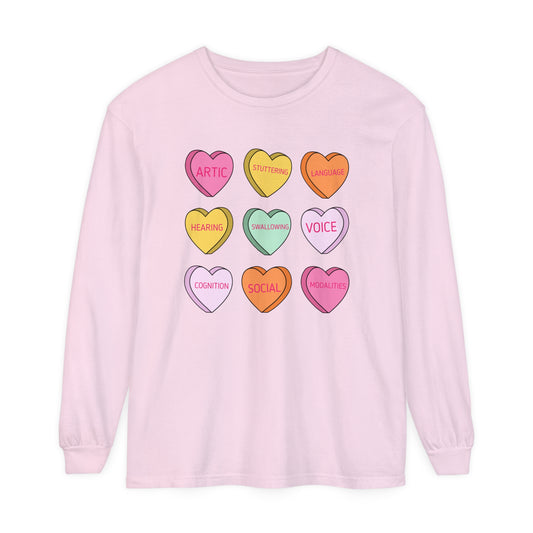 Speech Scope Candy Hearts Long Sleeve Comfort Colors T-Shirt