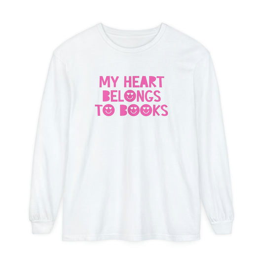 My Heart Belongs to Books Long Sleeve Comfort Colors T-Shirt