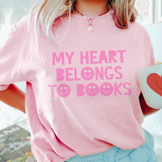 My Heart Belongs to Books Tonal Comfort Colors T-Shirt