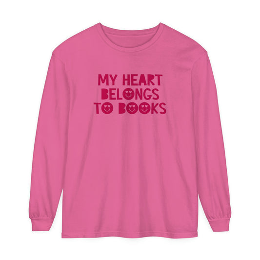 My Heart Belongs to Books Long Sleeve Comfort Colors T-Shirt