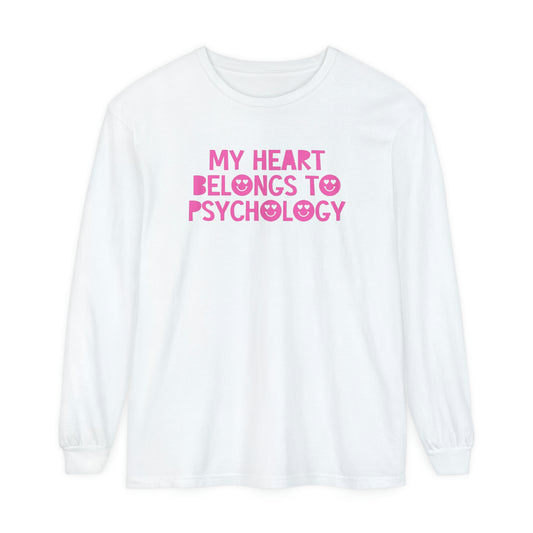 My Heart Belongs to Psychology Long Sleeve Comfort Colors T-Shirt