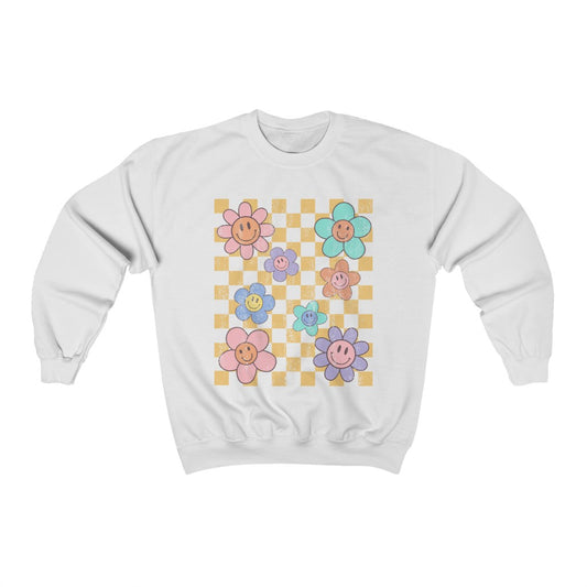 Distressed Retro Daisy Crewneck Sweatshirt