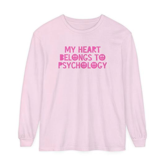 My Heart Belongs to Psychology Long Sleeve Comfort Colors T-Shirt